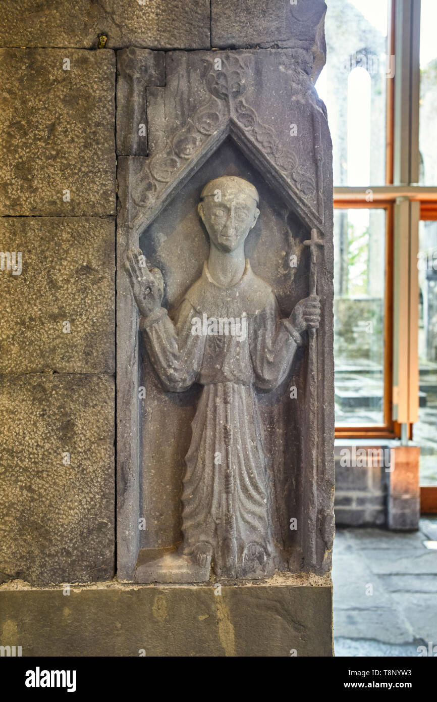 Representation of St Francis on a stone carving in Ennis Abbey, County