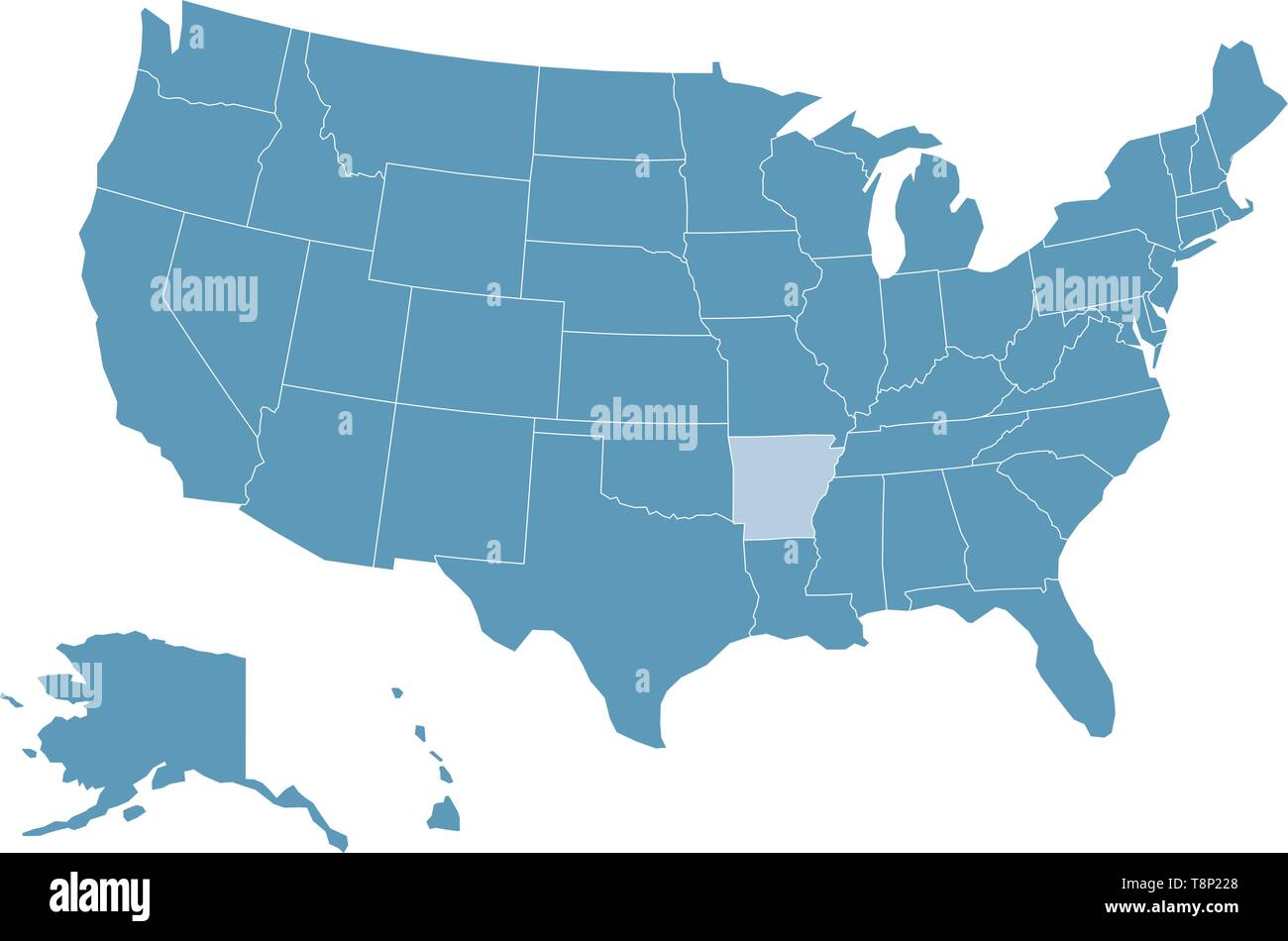 Map of the United States with Arkansas highlighted Stock Vector Image