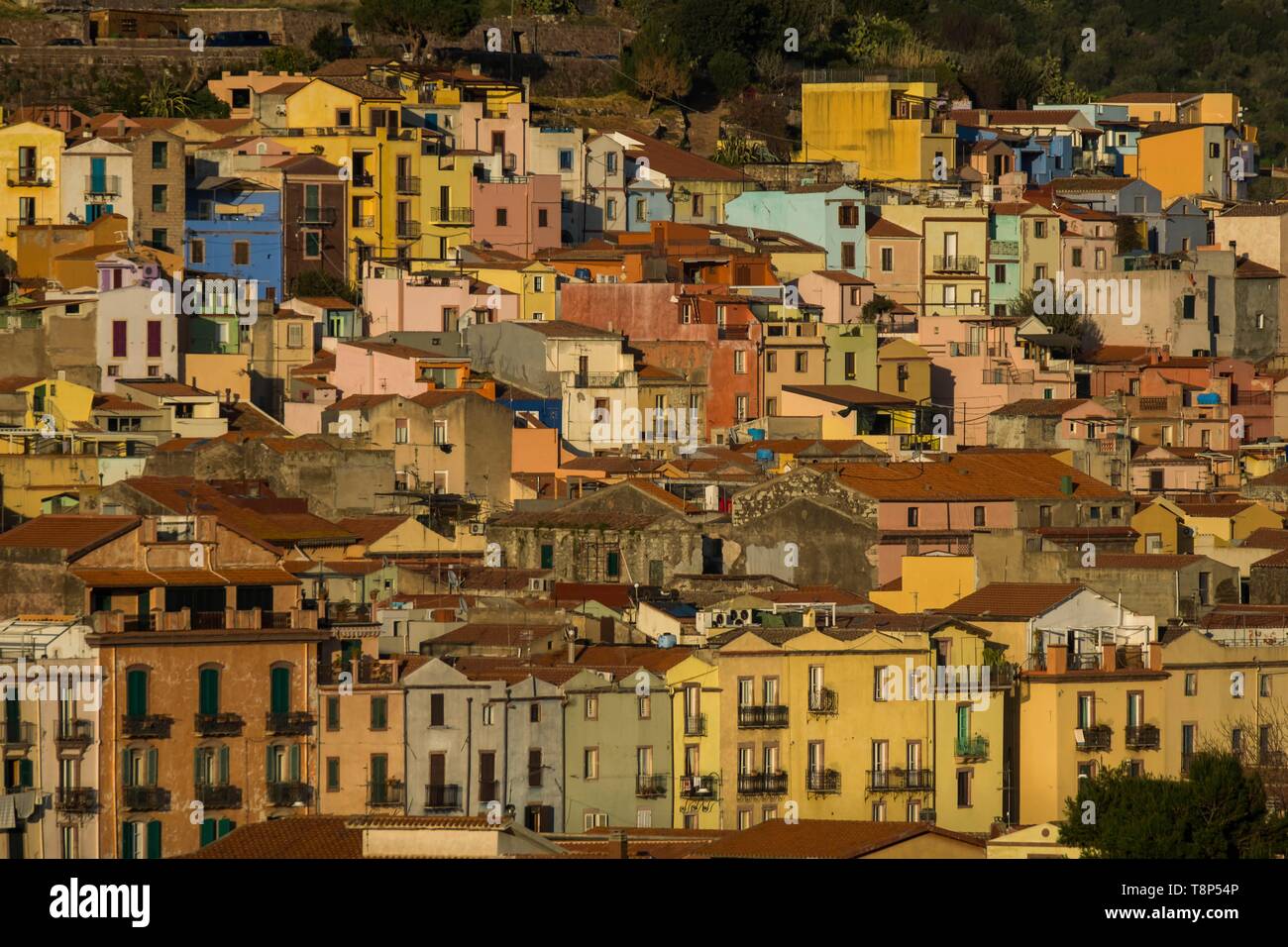 Italy, Sardinia, Bosa, village from the marina Stock Photo