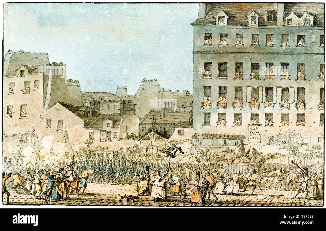 French Revolution. Louis XVI being brought to Paris, October 6, 1789, painting, Jacques François Joseph Swebach, 1789 Stock Photo