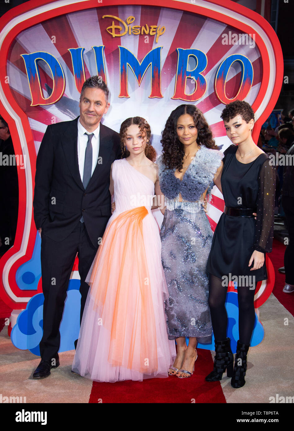 Ol Parker, Nico Parker, Thandie Newton, Ripley Parker (left to right) attending the European premiere of Dumbo held at Curzon Mayfair, London. Stock Photo