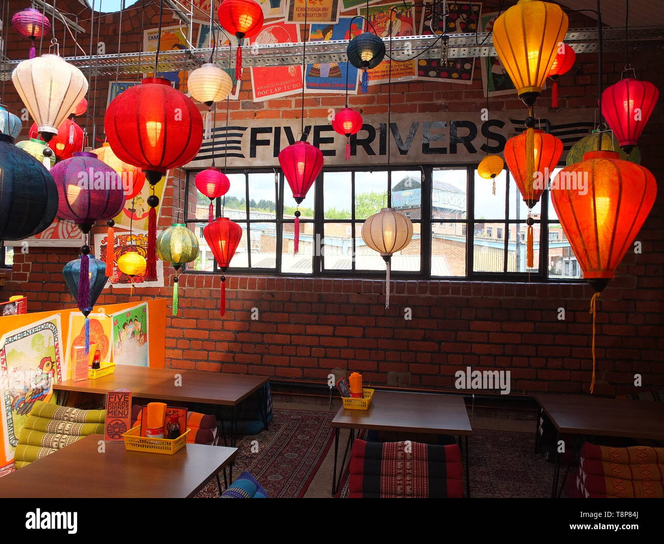 Vietnamese paper lanterns at Five Rivers restaurant at Cutlery Works, a
