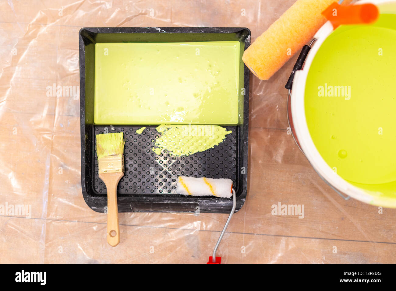 Set of painter tools ready for use. Tools of painters Stock Photo Alamy