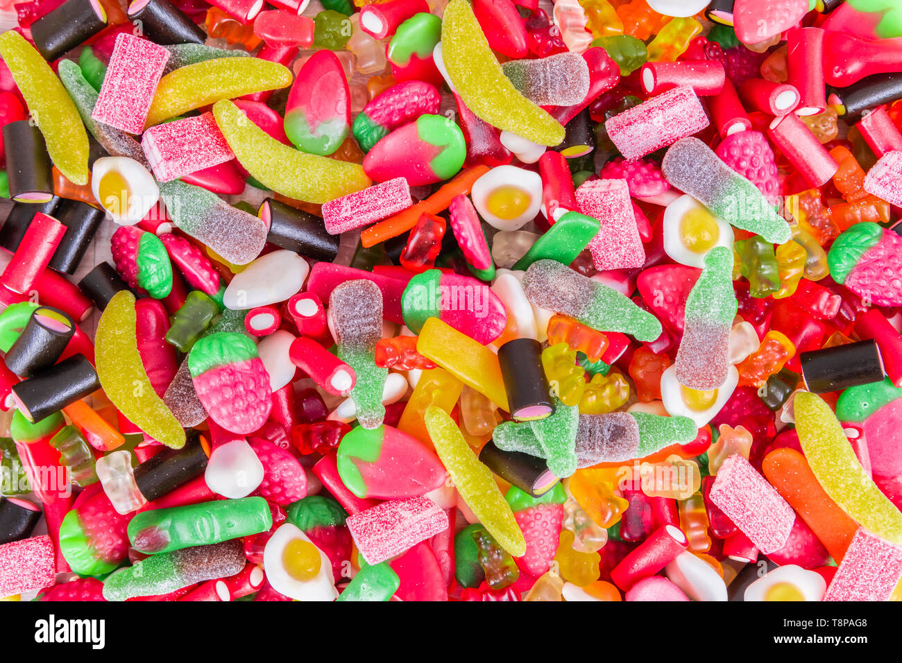Assorted mix of colorful candies and gummy bears Stock Photo Alamy