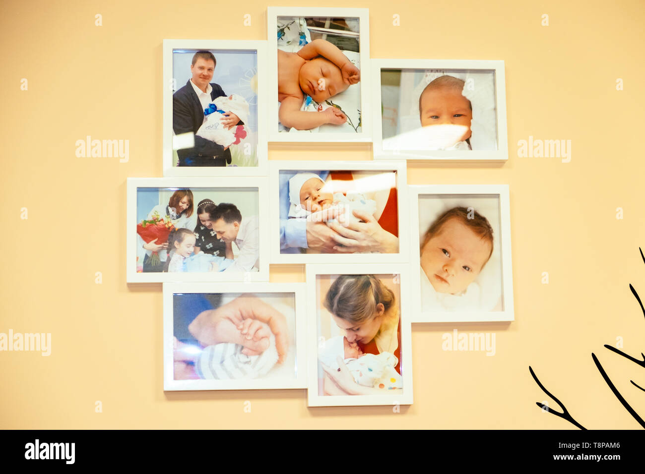 photo frames on the wall in the maternity hospital Stock Photo