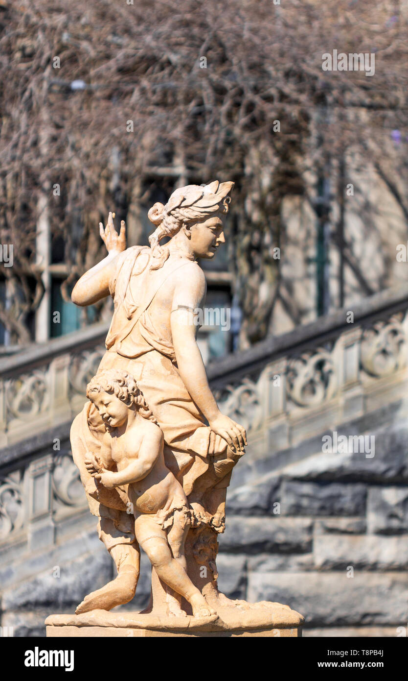 Hamadryad, a 17th century statue, seems to dance with a child on the