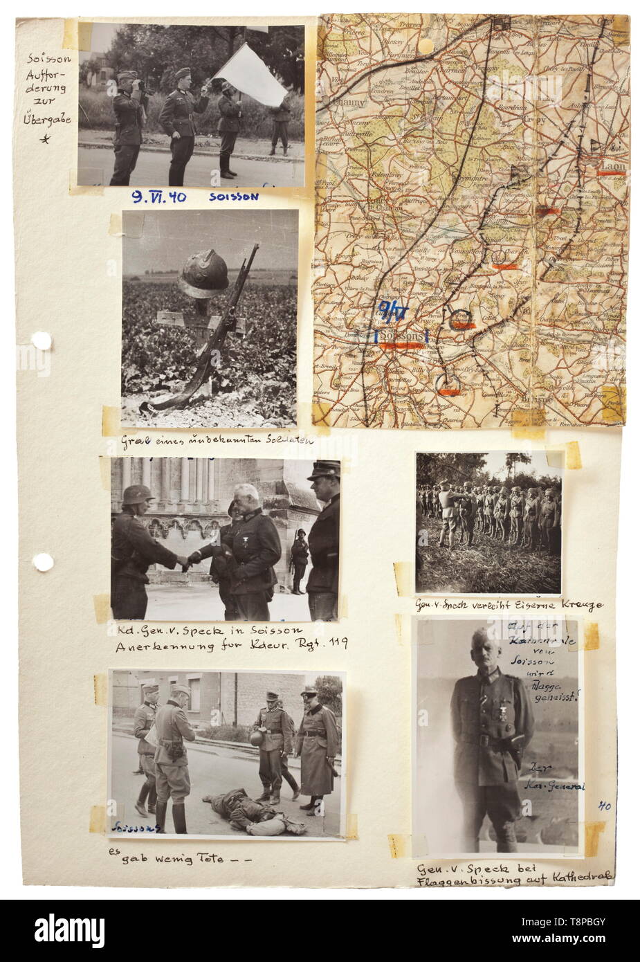 A comprehensive collection of photographs of Josef Werner, Major of the Mountain Troops - outstanding documentation (in diary form) of his war experience between 1939 and 1945 The photographs collected in four file folders with original captions by the officer. A total of approximately 400 pictures (among them some picture postcards) of the theatres of war Poland, France, Italy, Serbia, Greece, Finland and Norway (Lapland). Photographs with very detailed descriptions and added maps and drawings. Starting with 111th Mountain Artillery Regiment in , Additional-Rights-Clearance-Info-Not-Available Stock Photo