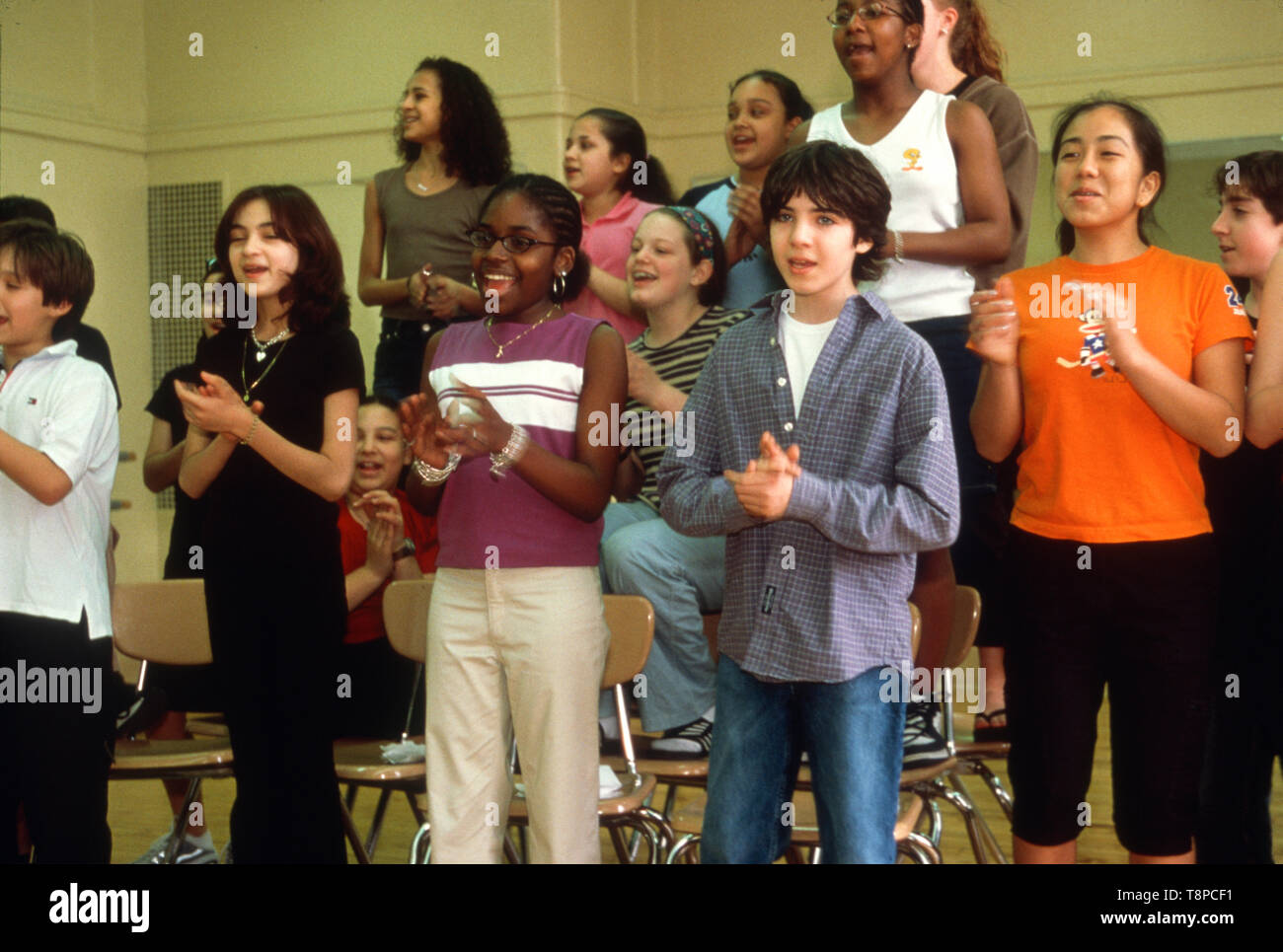 Junior high school chorus pract5ice at a Manhattan Public School, New York City. Stock Photo