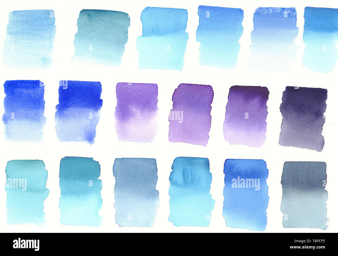 blue colours blocks palette abstract watercolour background Stock Photo