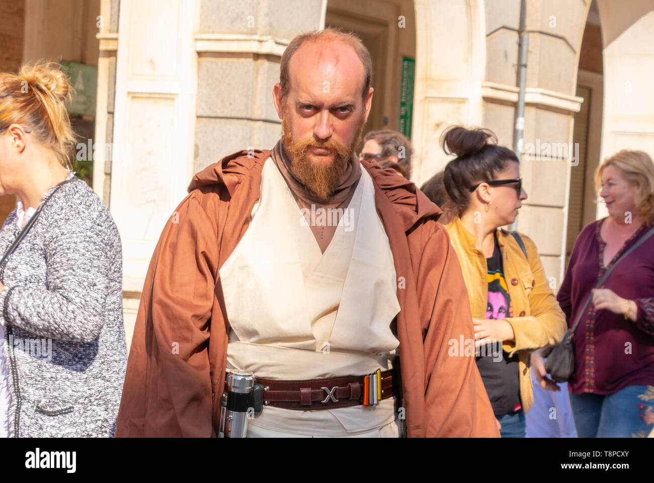 Huelva, Spain - May 5, 2019:  Parade of a group of cosplayers at a comic con event wearing costumes from Star Wars Stock Photo