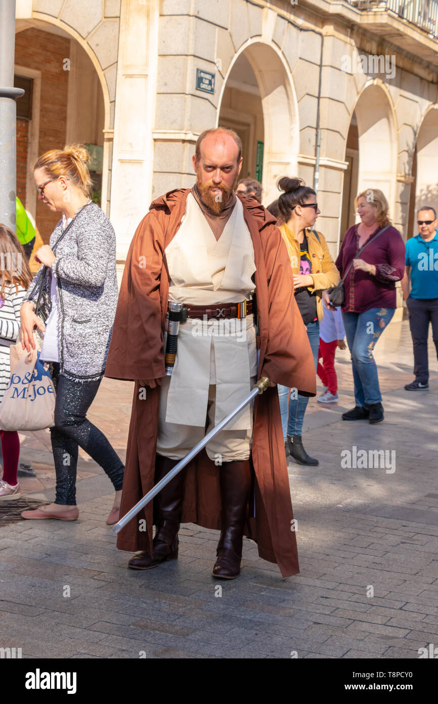 Huelva, Spain - May 5, 2019:  Parade of a group of cosplayers at a comic con event wearing costumes from Star Wars Stock Photo