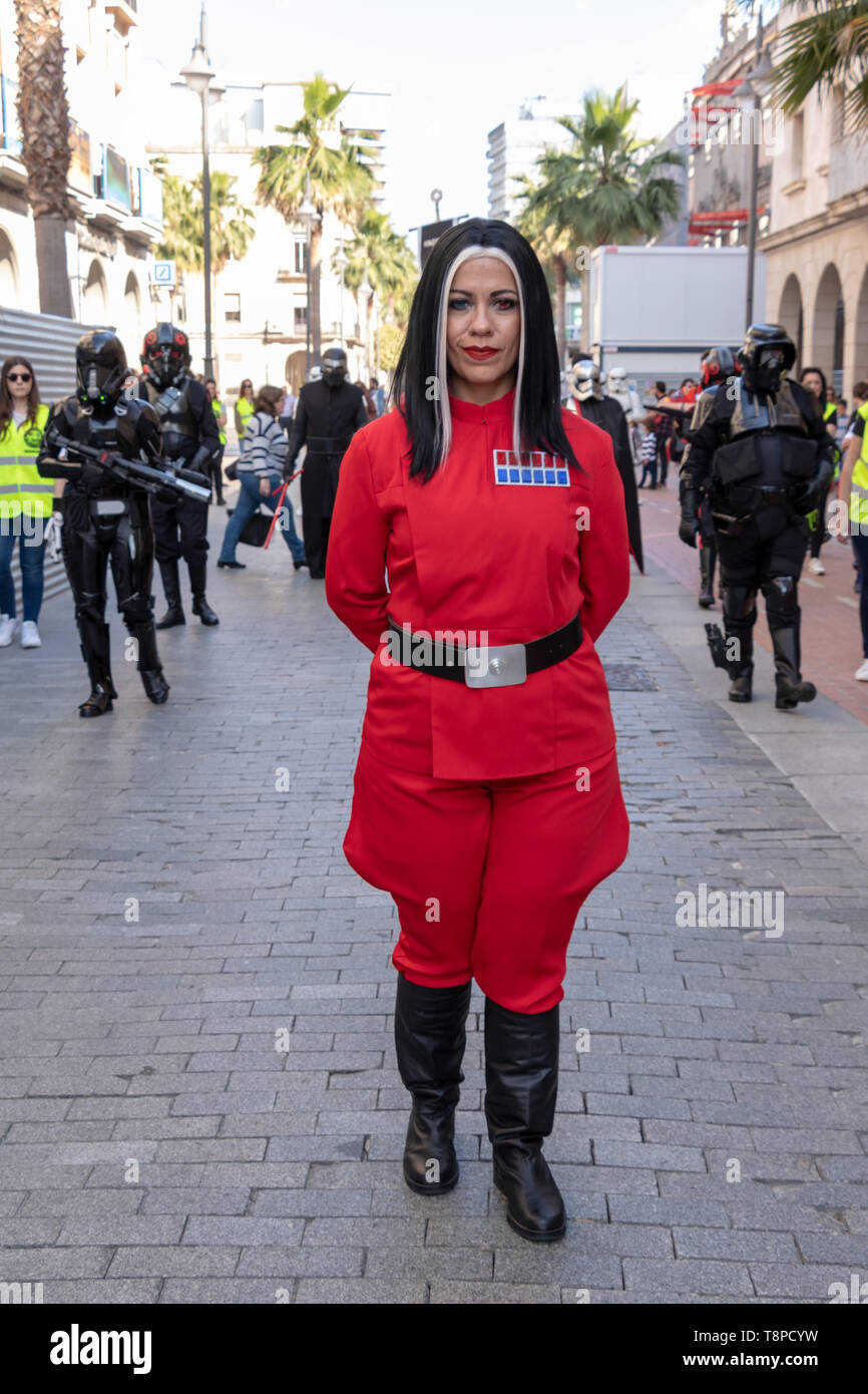 Huelva, Spain - May 5, 2019:  Parade of a group of cosplayers at a comic con event wearing costumes from Star Wars Stock Photo