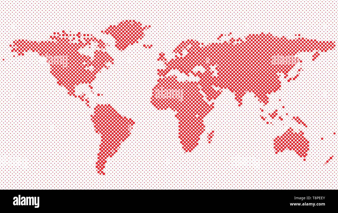 Halftone world map background - vector graphic with circles Stock Vector