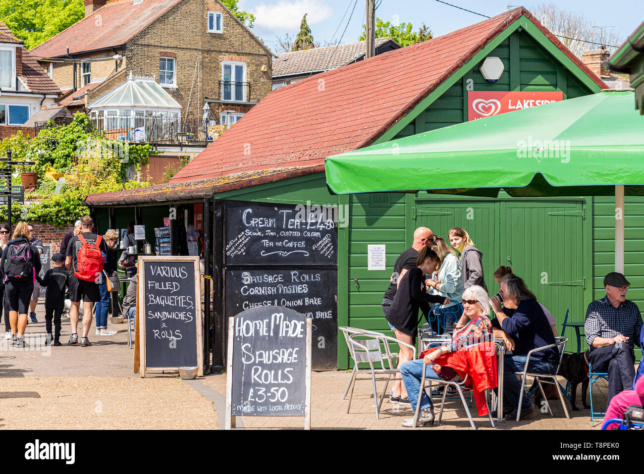 Lakeside Cafe at Maldon Promenade river front, Essex, UK. People