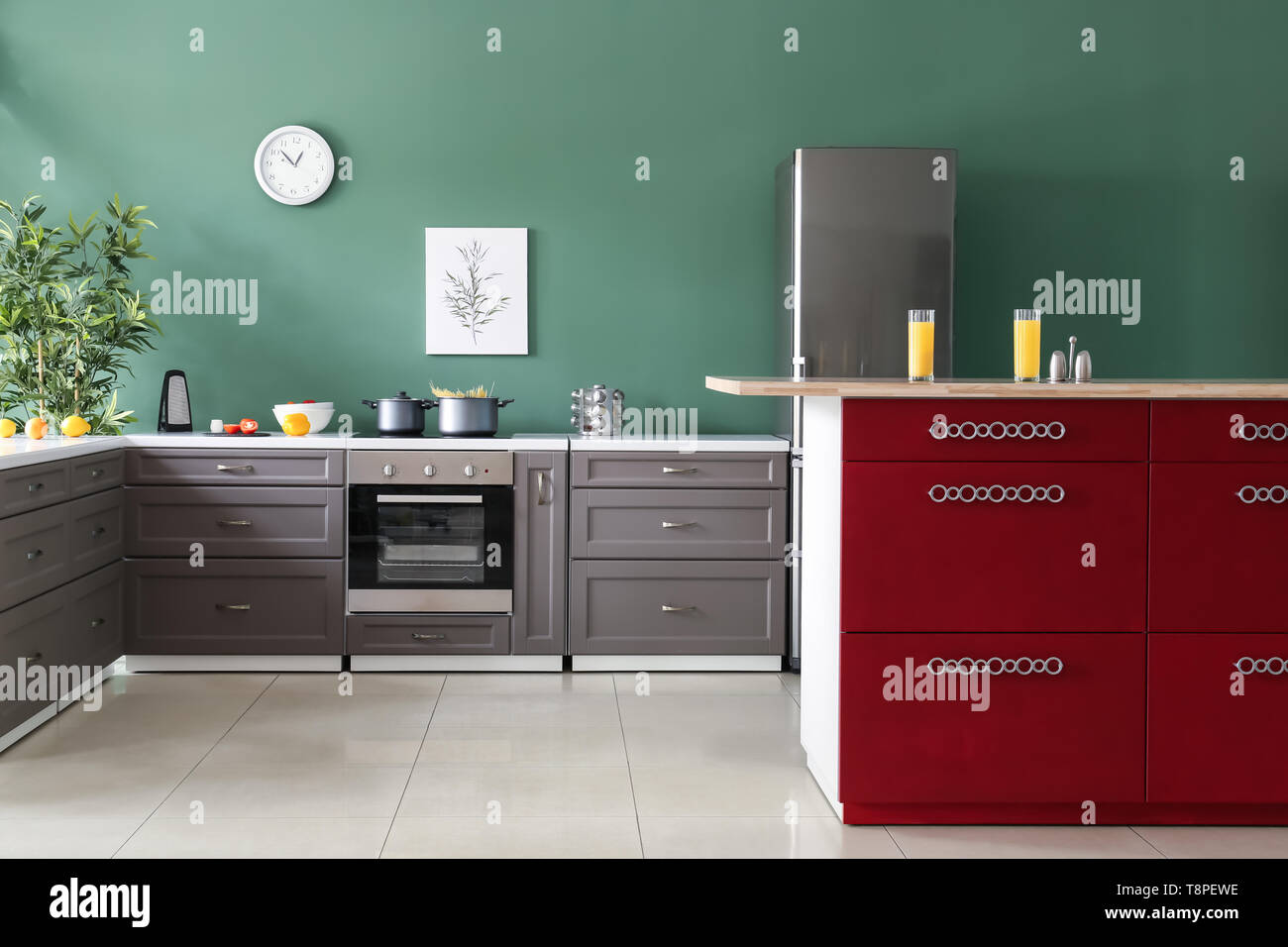 Interior of modern kitchen with stylish furniture Stock Photo - Alamy