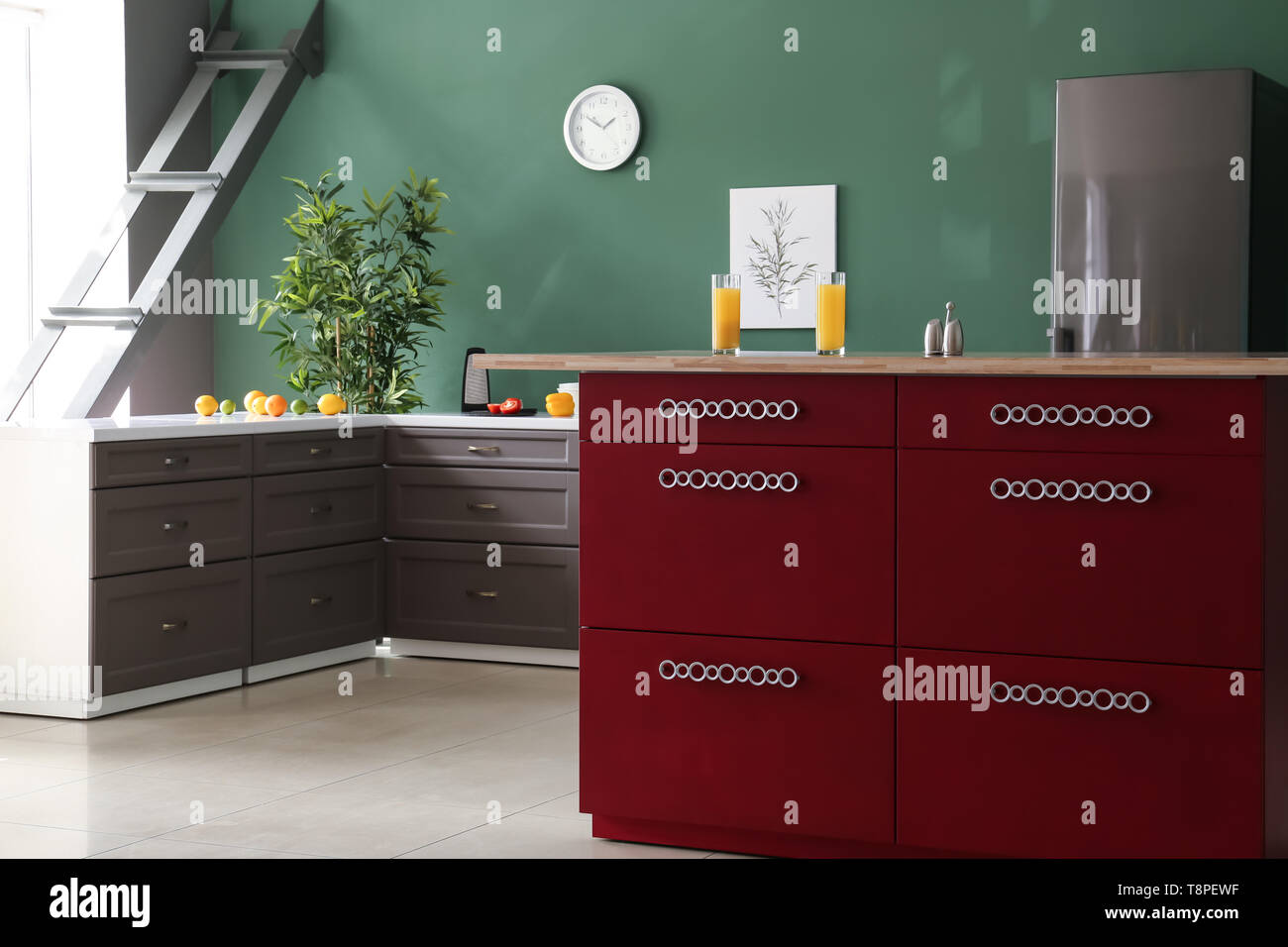 Interior of modern kitchen with stylish furniture Stock Photo - Alamy