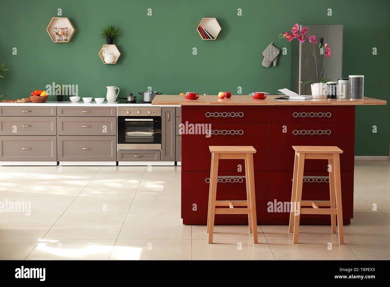 Interior of modern kitchen with stylish furniture Stock Photo - Alamy