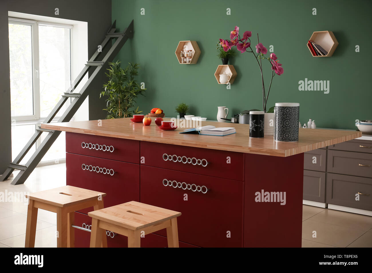 Interior of modern kitchen with stylish furniture Stock Photo - Alamy