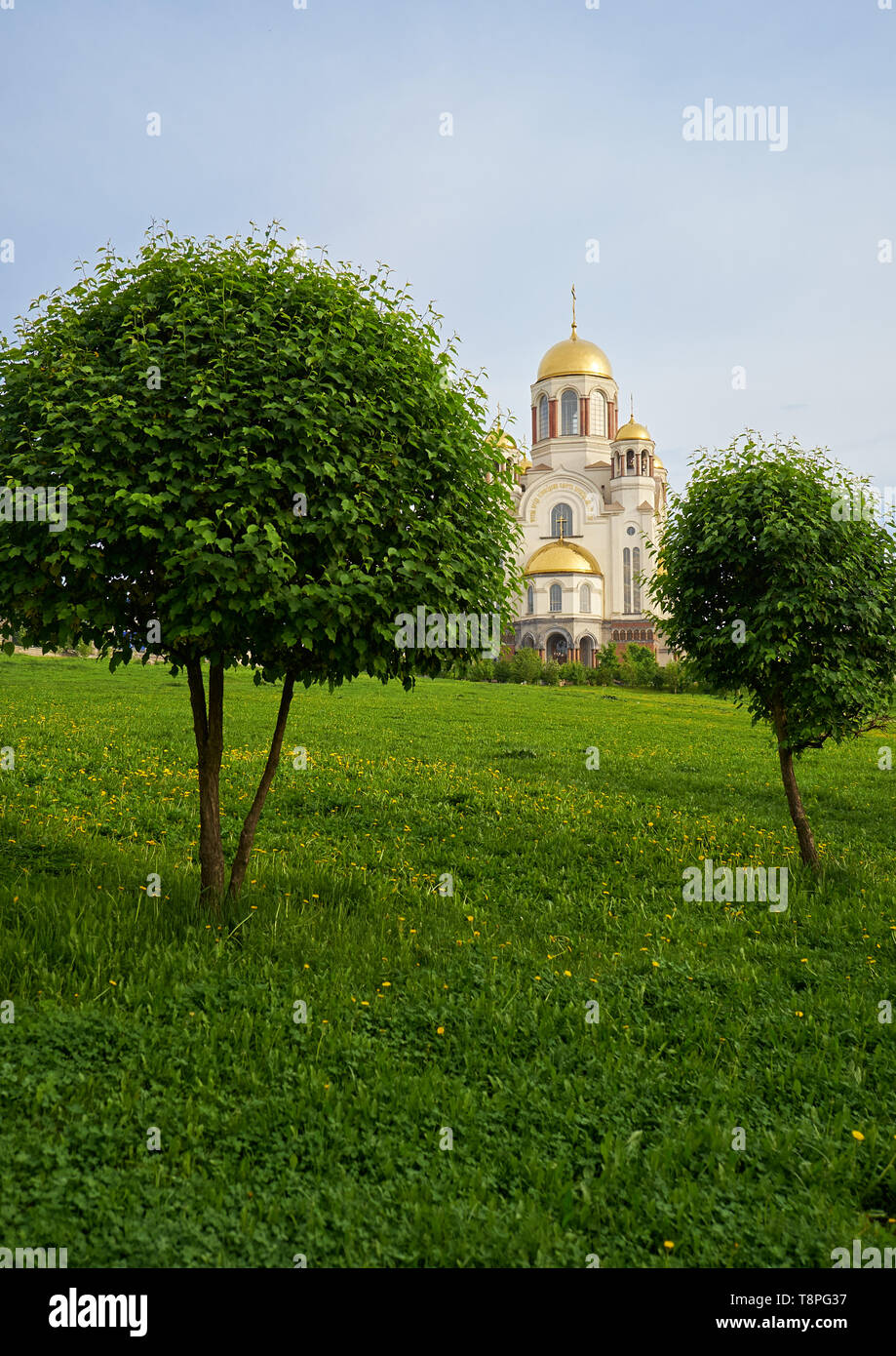 View of the Church on Blood in Honour of All Saints Resplendent in the Russian Land on the hill of Ascension, Yekaterinburg, Russia Stock Photo