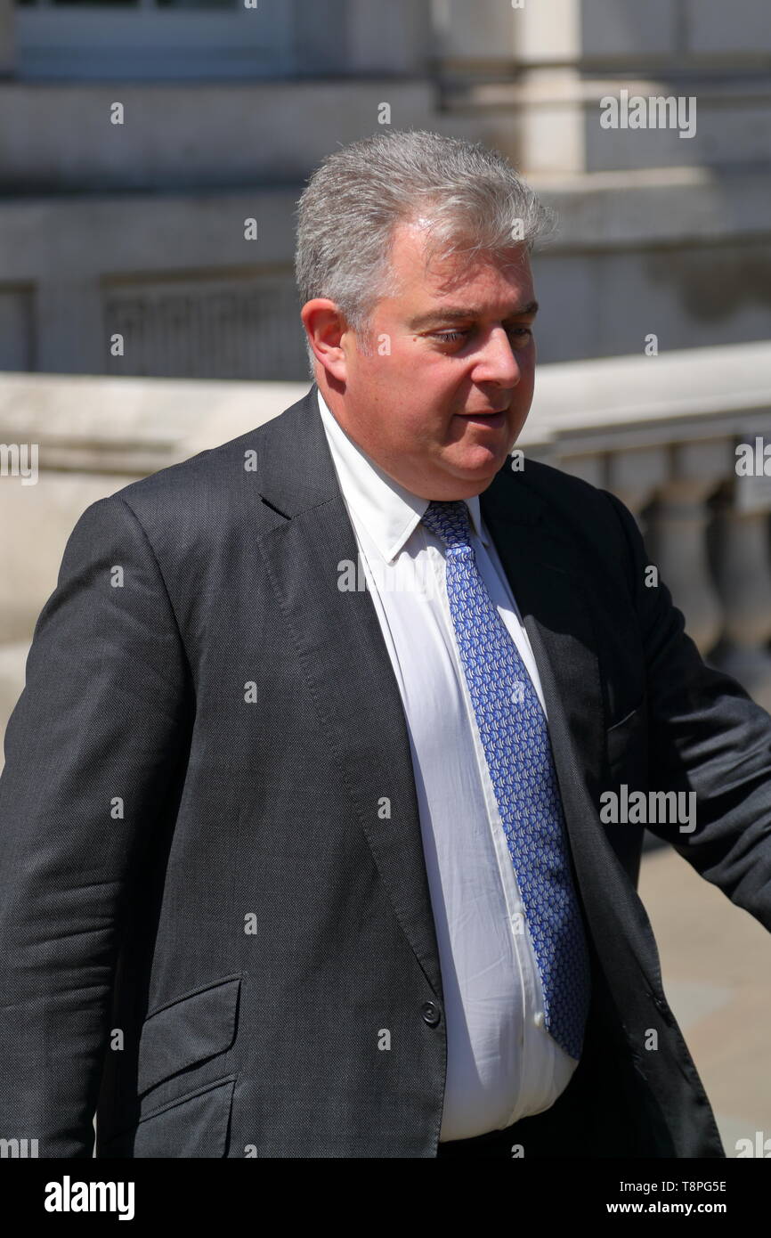 London, UK. 14th May 2019. Chairman of the Conservative Party Brandon Lewis leaves the Cabinet Office after today’s Brexit discussion. Credit: Uwe Deffner / Alamy Live News Stock Photo