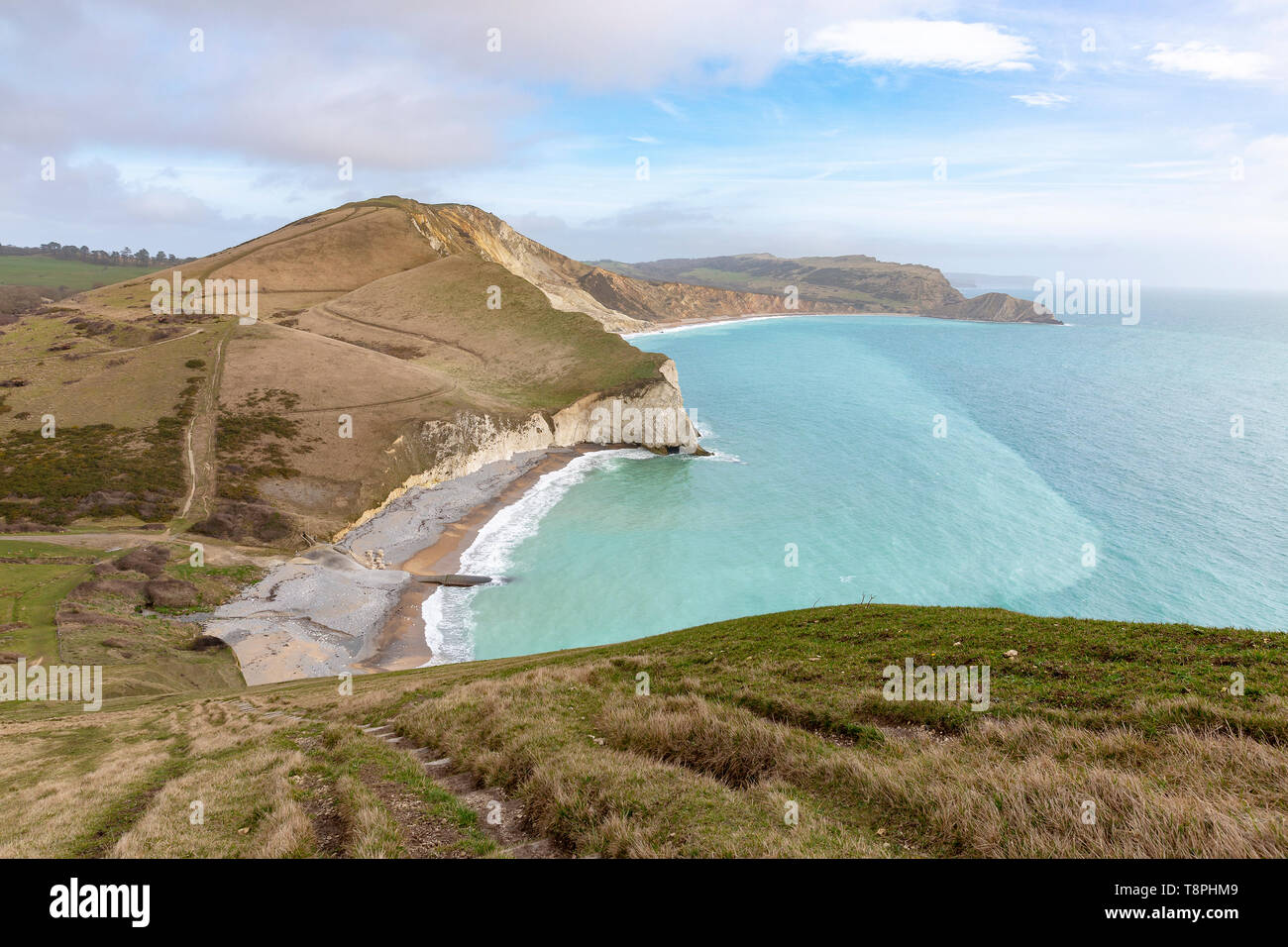 Rolling Clifftops at Arish Mell and Worbarrow Bay in Dorset, England, UK Stock Photo