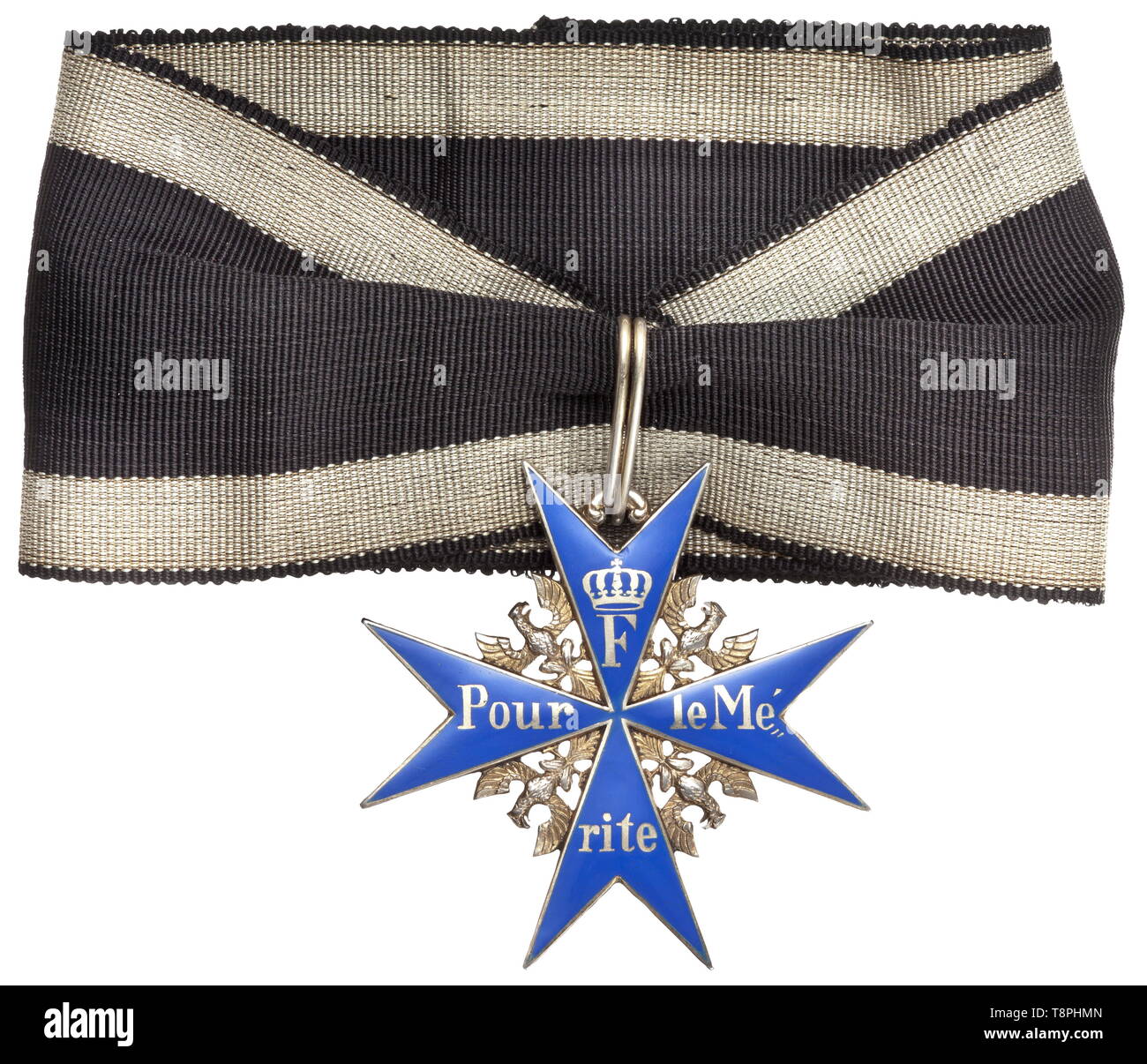 https://c8.alamy.com/comp/T8PHMN/pour-le-mrite-a-cross-of-the-order-from-world-war-i-embossed-neck-cross-made-of-gilt-silver-by-johann-wagner-sons-in-berlin-blue-enamelled-on-the-long-original-ribbon-customised-for-wear-the-solidly-worked-decoration-from-the-second-half-of-world-war-i-shows-a-flaw-in-the-eagles-wing-at-4-oclock-that-is-characteristic-of-the-manufacturers-friedlnder-and-wagner-and-bears-the-standard-punch-marks-w-and-938-in-the-lower-cross-arm-the-suspension-ring-also-with-mark-of-fineness-800-according-to-the-regulations-the-cross-is-in-a-co-additional-rights-clearance-info-not-available-T8PHMN.jpg