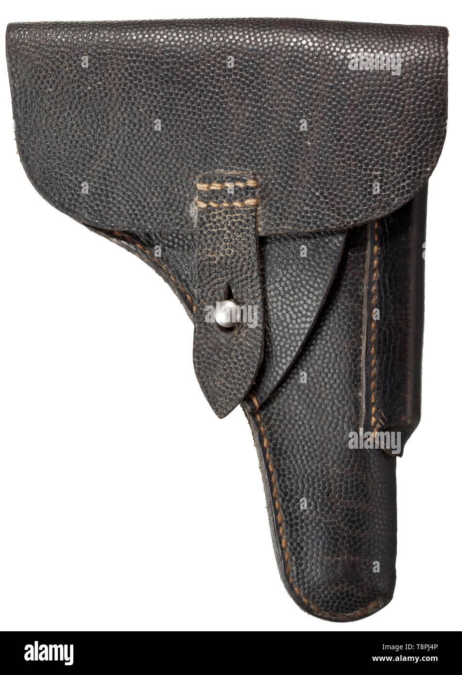 A holster for the FN Mod. 10/22 ca. 1944/45, no encoding but probably from manufacturer Otto Gehrckens, Pinneberg Black calf leather, faint signs of usage. Lateral magazine pocket. Steel closure button. Stitching in order. A rare holster. historic, historical, 20th century, Editorial-Use-Only Stock Photo