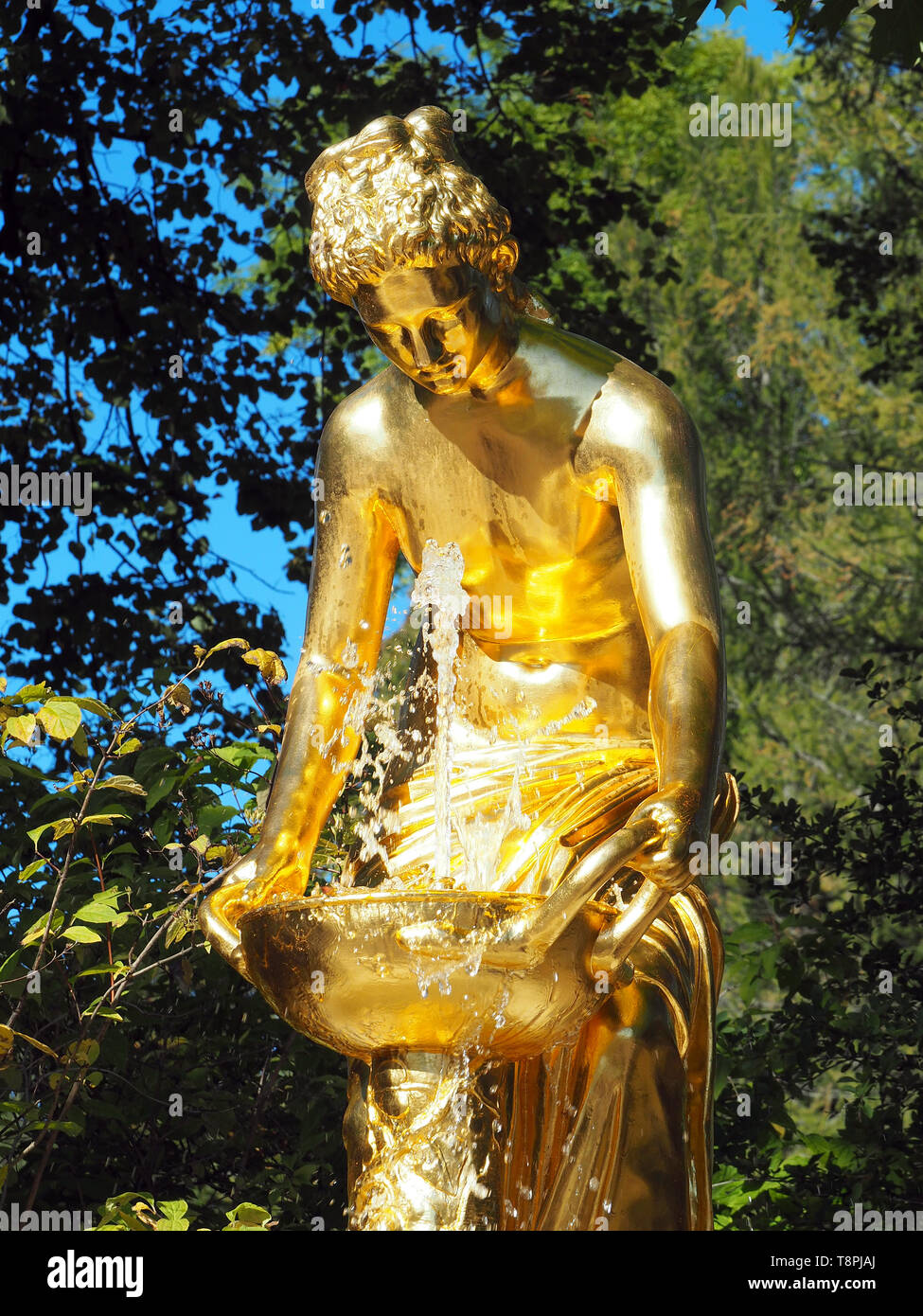 Fountain woman with bowl, gold statue, Peterhof, Petrodvorets, St