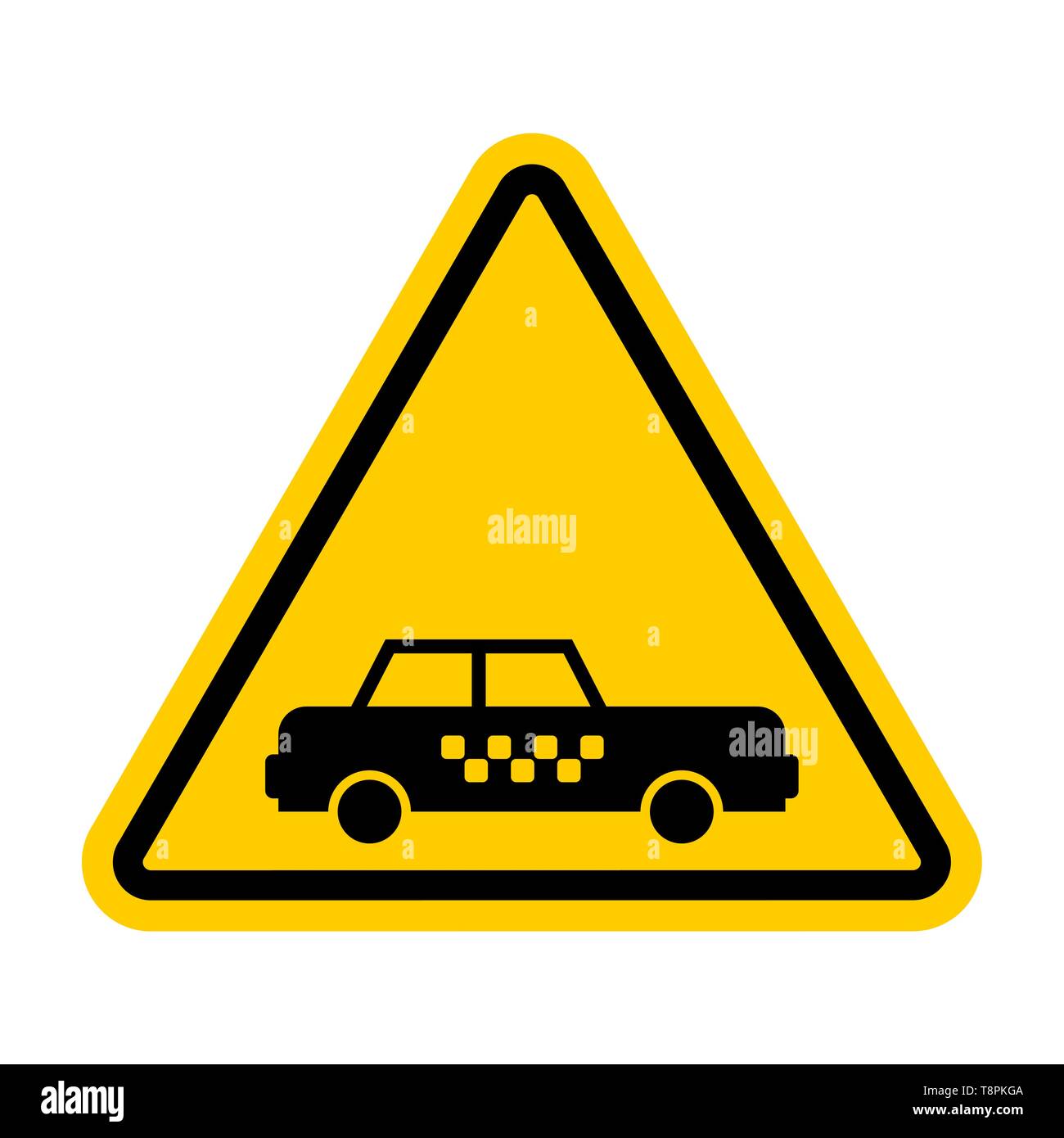 Attention taxi. Caution Yellow auto. Yellow triangle road sign Stock