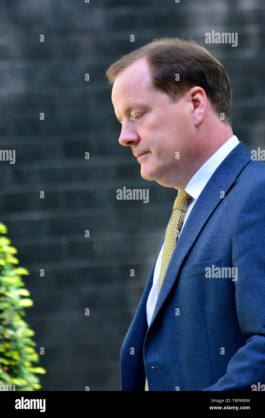 Charlie Elphicke MP (Con: Dover) arriving towards the end of a very long weekly Cabinet meeting in Downing Street, Westminster. London, UK. 14th May 2019. Stock Photo