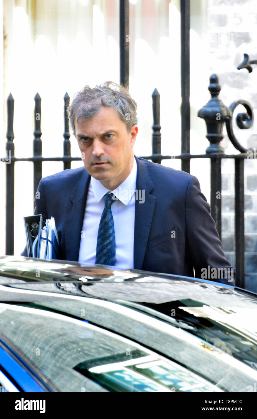 Julian Smith MP - Parliamentary Secretary to the Treasury (Chief Whip) -  leaving a very long weekly Cabinet meeting in Downing Street, Westminster. London, UK. 14th May 2019. Stock Photo