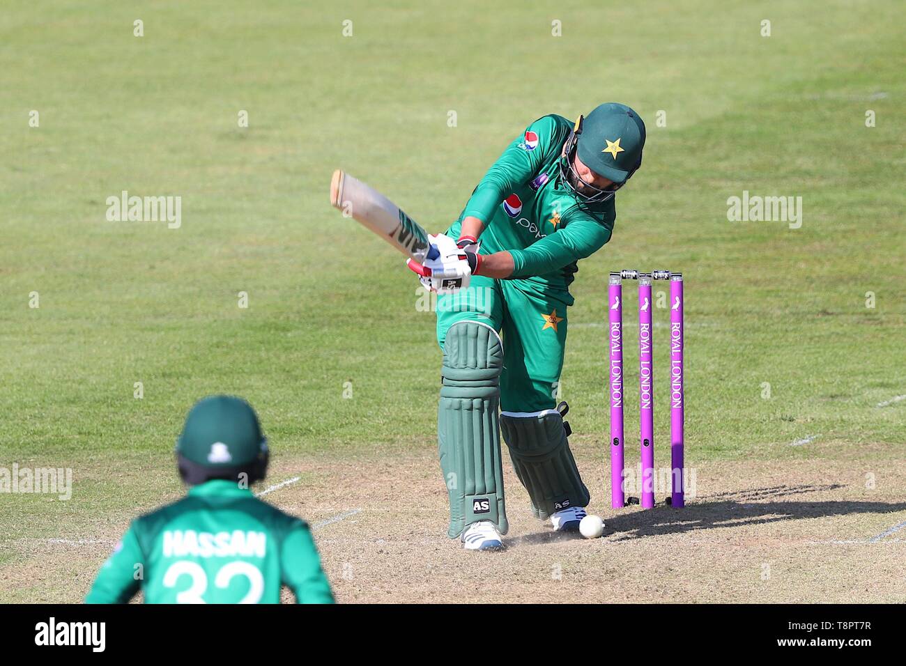 Bristol, UK. 14th May 2019. Faheem Ashraf of Pakistan is out LBW off the  bowling of Tom Curran of England during the England v Pakistan, Royal  London One Day International match at