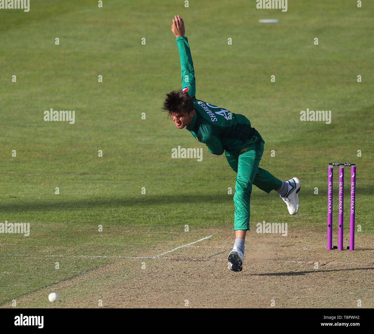 Bristol, UK. 14th May 2019. Shaheen Afridi of Pakistan bowls the ball during the England v Pakistan, Royal London One Day International match at Bristol County Ground. Credit: Mitchell GunnESPA-Images Credit: Cal Sport Media/Alamy Live News Stock Photo