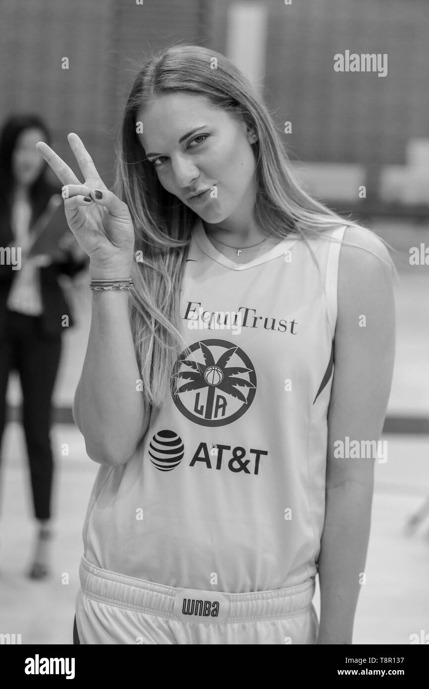 WNBA 2019: Los Angeles Sparks guard Sydney Wiese #24 during Los Angeles Sparks Media Day May 14, 2019 at Los Angeles Southwest College. (Photo by Jevone Moore) Stock Photo