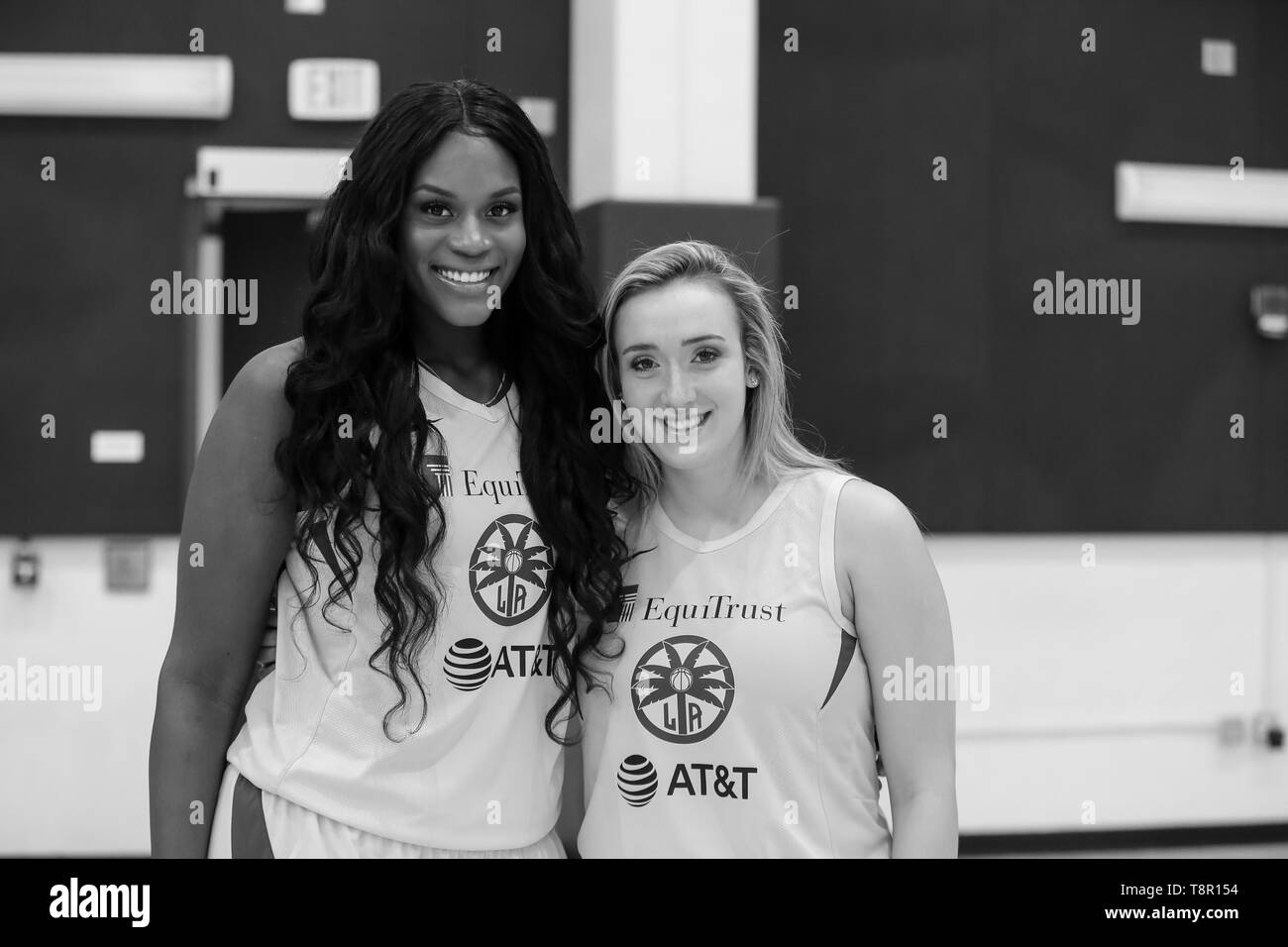 WNBA 2019: Rookies Los Angeles Sparks center Kalani Brown #21 and Los Angeles Sparks guard Marina Mabrey #5 during Los Angeles Sparks Media Day May 14, 2019 at Los Angeles Southwest College. (Photo by Jevone Moore) Stock Photo