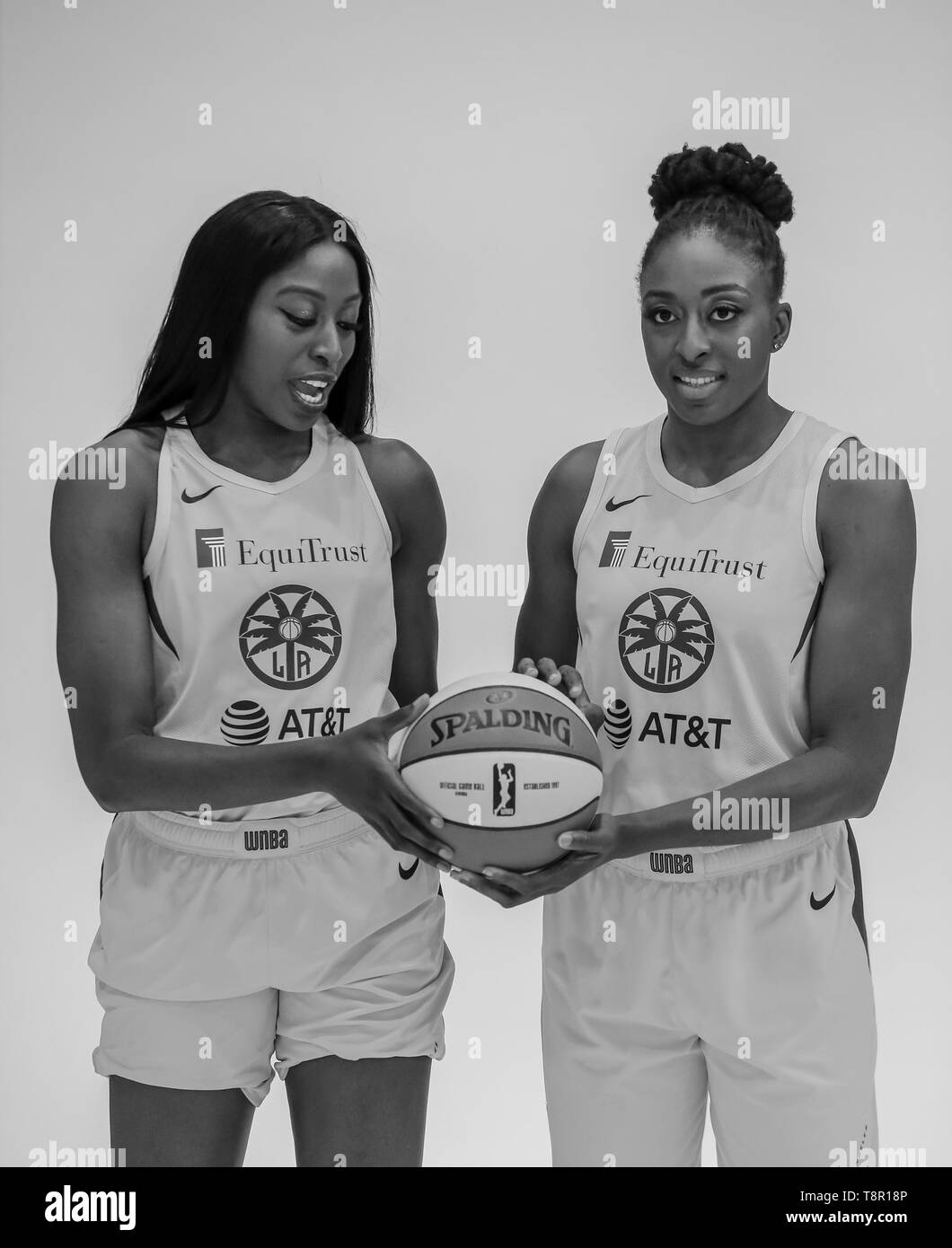 WNBA 2019: Los Angeles Sparks forward Nneka Ogwumike #30 and Los Angeles Sparks forward Chiney Ogwumike #13 during Los Angeles Sparks Media Day May 14, 2019 at Los Angeles Southwest College. (Photo by Jevone Moore) Stock Photo