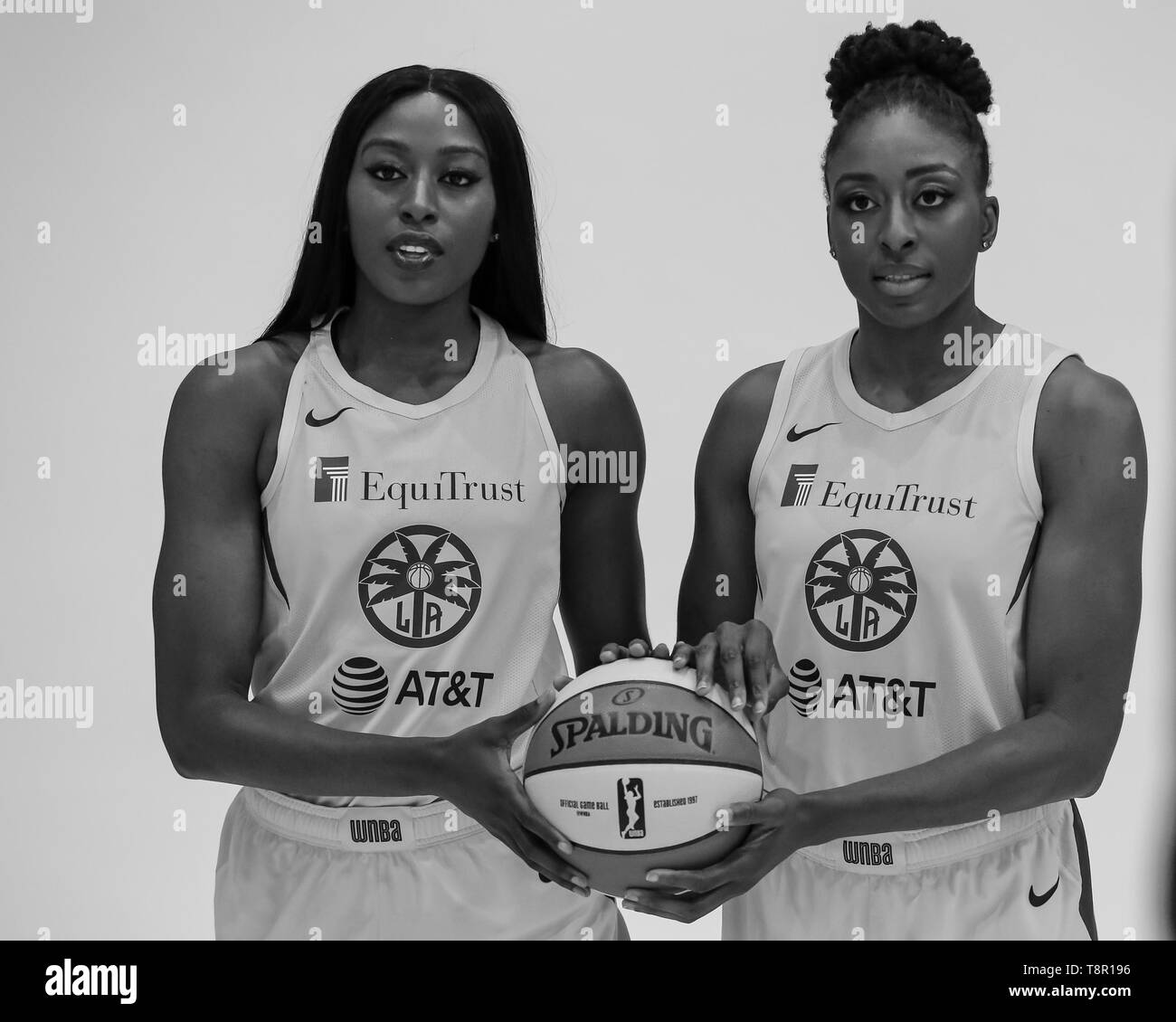 WNBA 2019: Los Angeles Sparks forward Nneka Ogwumike #30 and Los Angeles Sparks forward Chiney Ogwumike #13 during Los Angeles Sparks Media Day May 14, 2019 at Los Angeles Southwest College. (Photo by Jevone Moore) Stock Photo