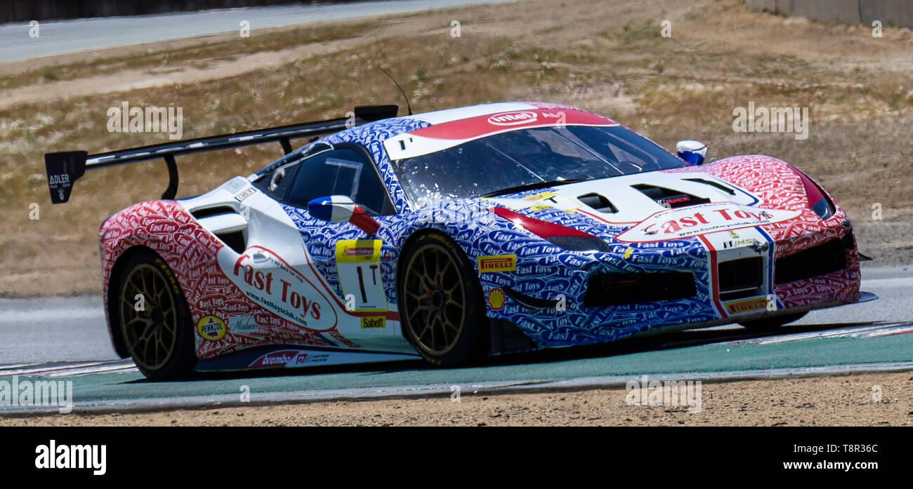 May 12 2019 Monterey CA, U.S.A.# 1 Thomas Tippl of Ferrari of Beverly Hill coming out of turn 6 during the Ferrari Challenge Race 2 P/P- AM at Weathertech Raceway Laguna Seca Monterey CA Thurman James/CSM Stock Photo