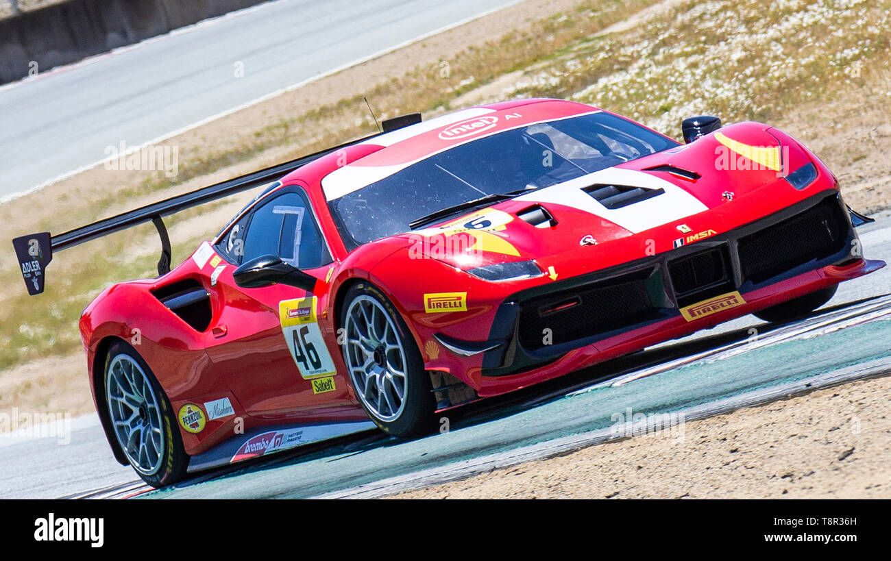 Ft. 12th May, 2019. U.S.A. # 46 Martin Burrowes of Ferrari of ft. Lauderdale coming out of turn 6 during the Ferrari Challenge Race 2 P/P- AM at Weathertech Raceway Laguna Seca Monterey CA Thurman James/CSM/Alamy Live News Stock Photo