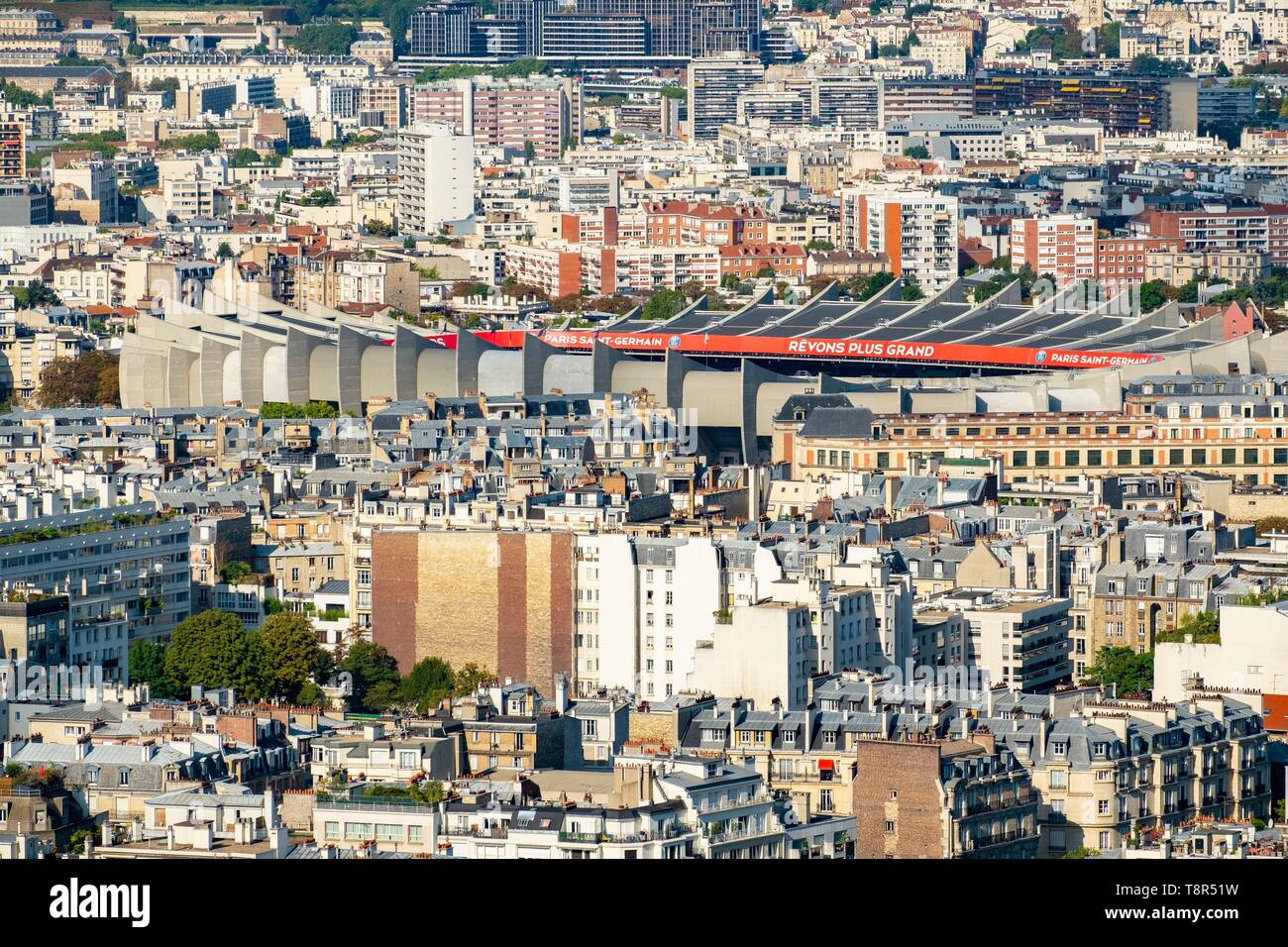 France, Paris, the Parc des Princes and the 16th arrondissement (aerial view) Stock Photo