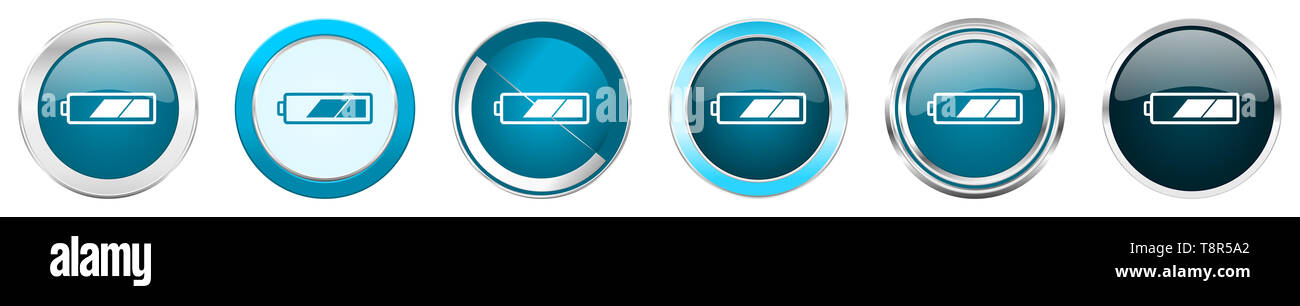 Battery silver metallic chrome border icons in 6 options, set of web ...
