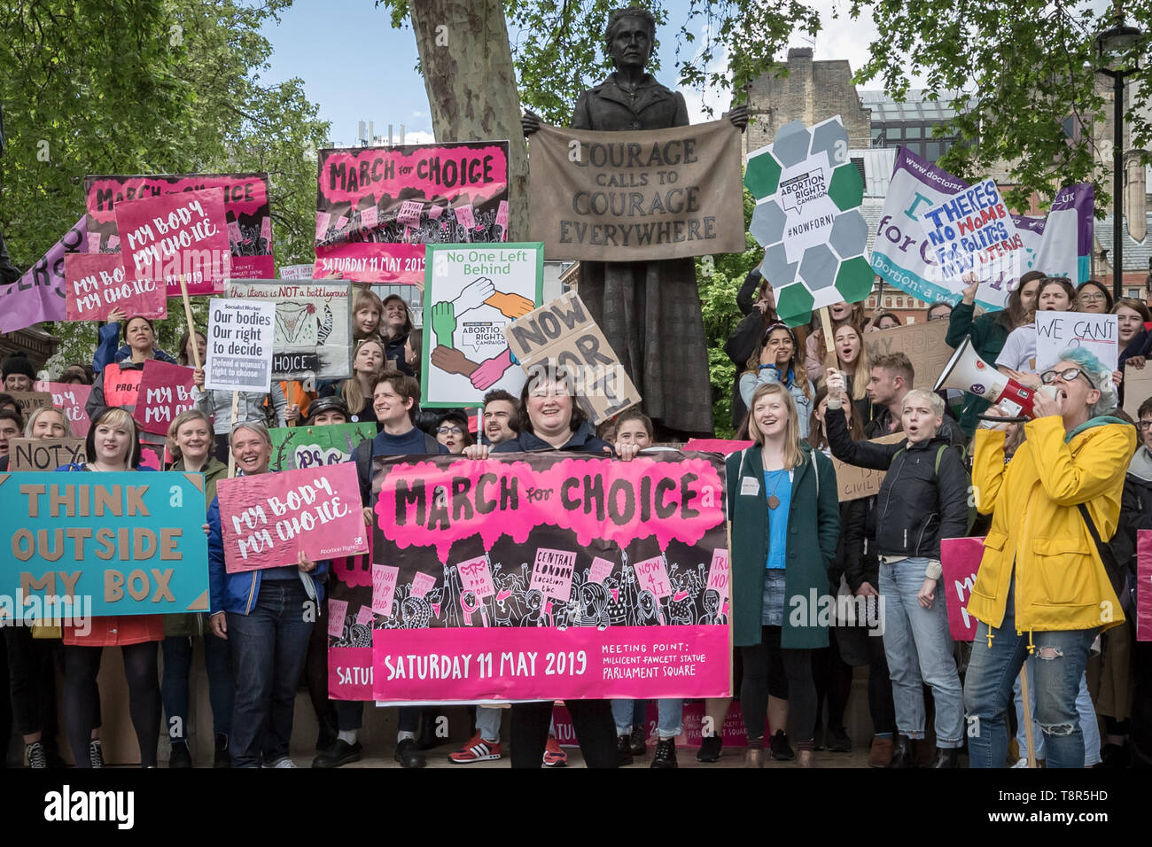 Women’s Pro-Choice groups including Sister Supporter, Abortion Rights UK and Doctors for Choice UK oppose anti-abortionist protesters in Westminster. Stock Photo