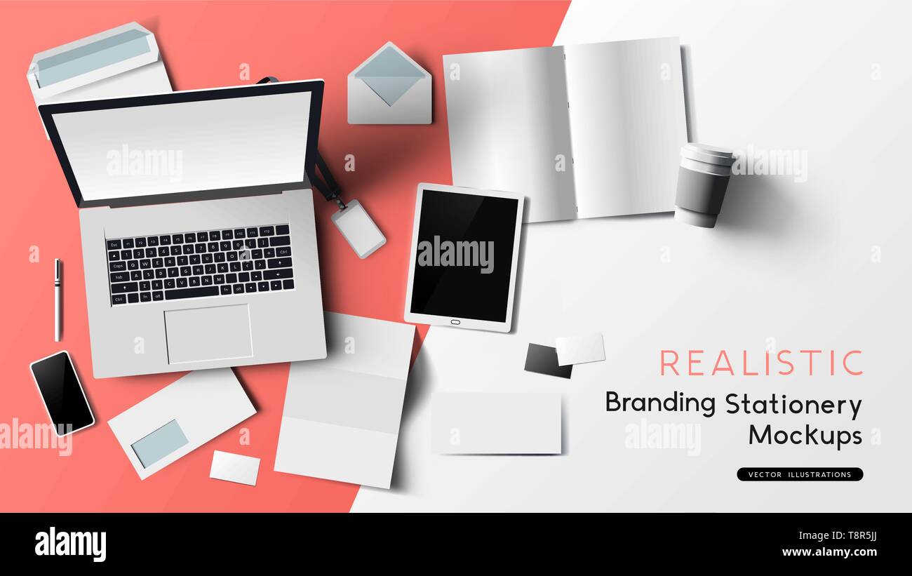 Stationery And Office Branding Objects Mockup Template With A Notebook Paper Objects And Smartphone Vector Illustration Stock Vector Image Art Alamy