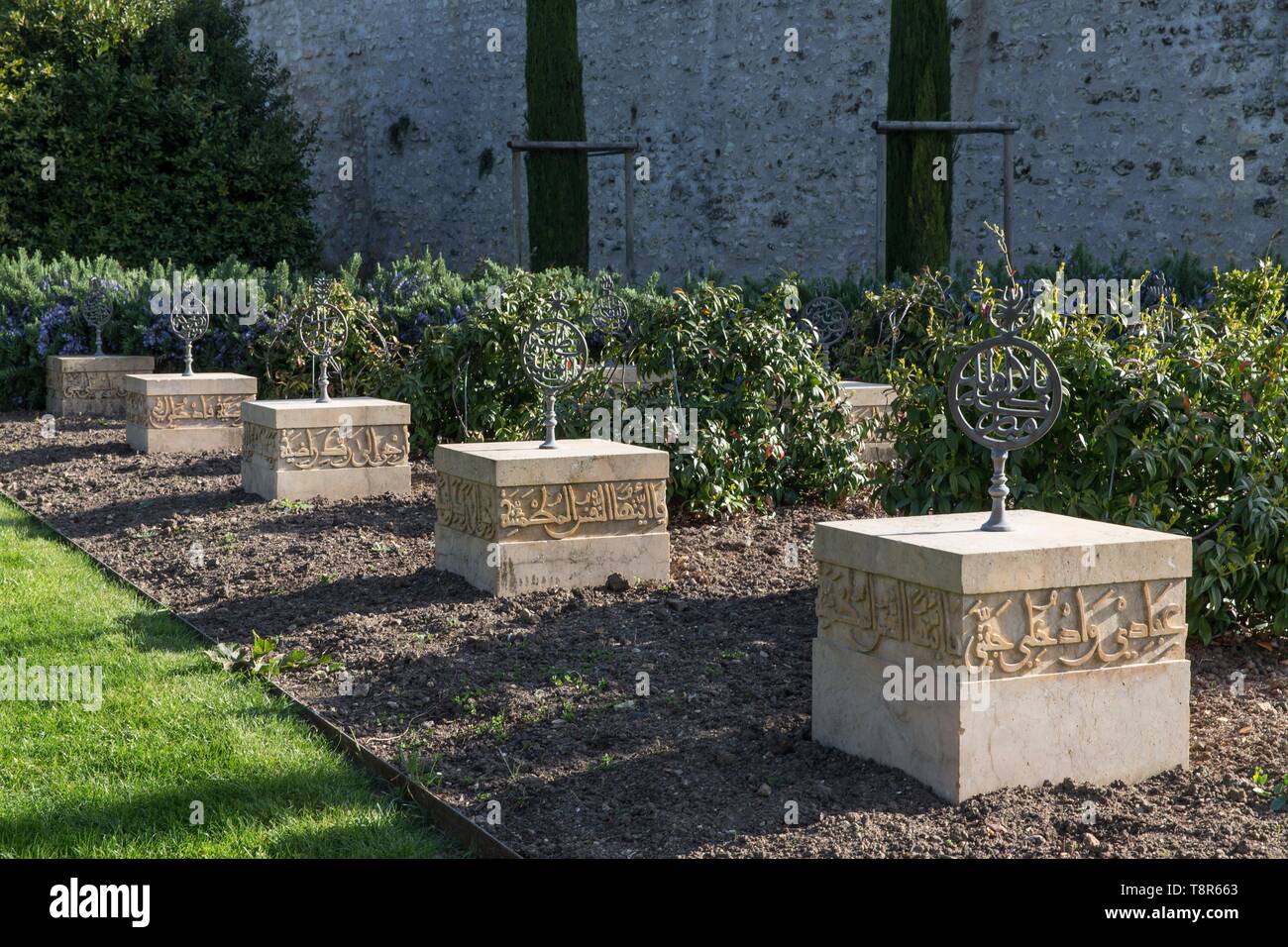 France, Indre et Loire, Loire valley listed as World Heritage by UNESCO, Amboise, Amboise castle, Muslim cemetery in the gardens of the castle of Amboise where were buried the members of the suite of emir Abd El Kader from 1848 to 1854 Stock Photo