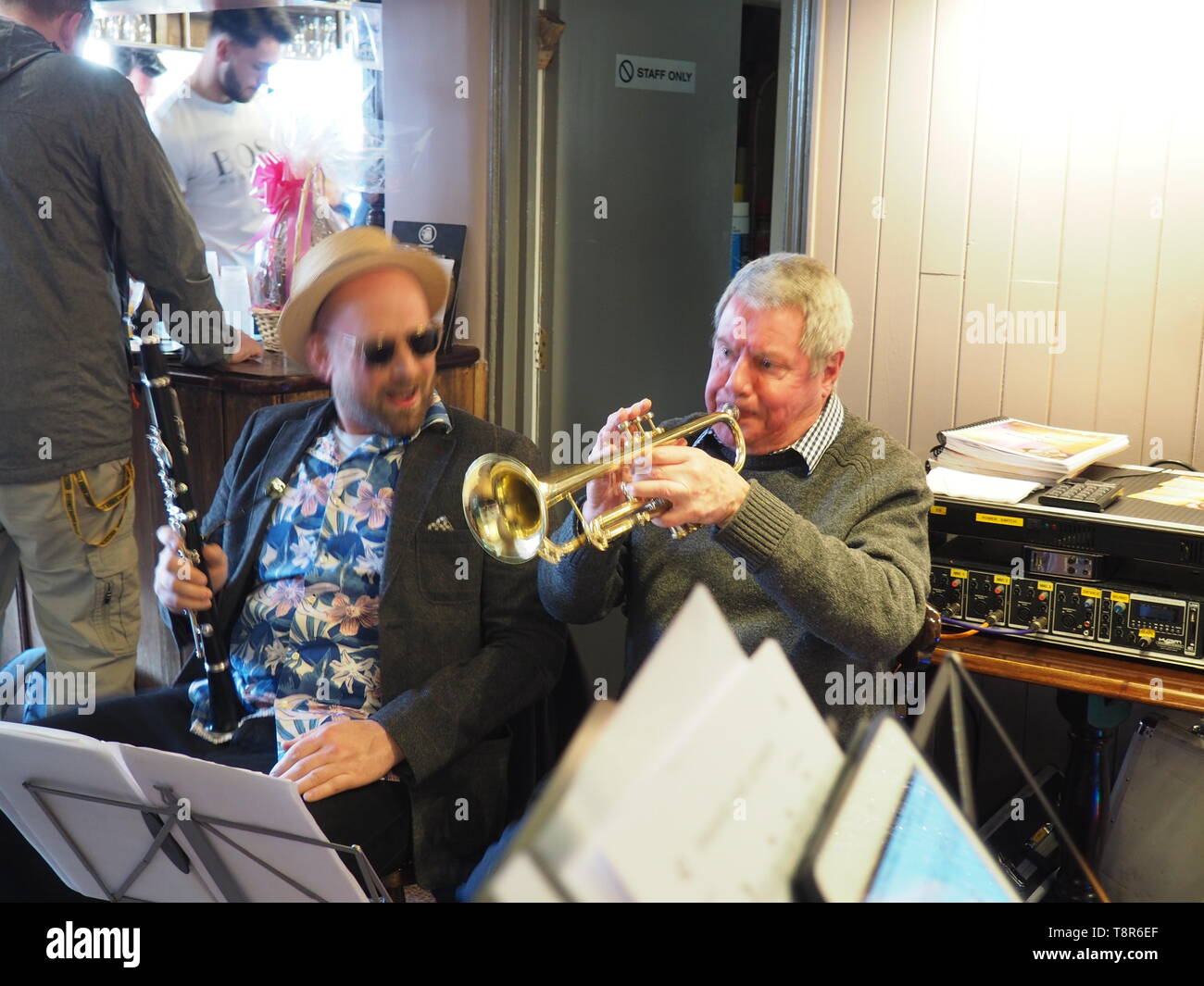 Jazz band playing to a Beerfest in a pub in Watford - UK Stock Photo