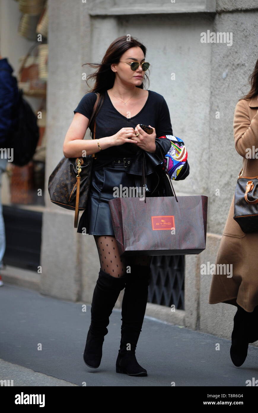 Actress Romina Carrisi-Power, daughter of Albano Carrisi and Romina Power,  walks through the streets of the city center while shopping with a friend  Featuring: Romina Carrisi-Power Where: Milan, Italy When: 13 Apr