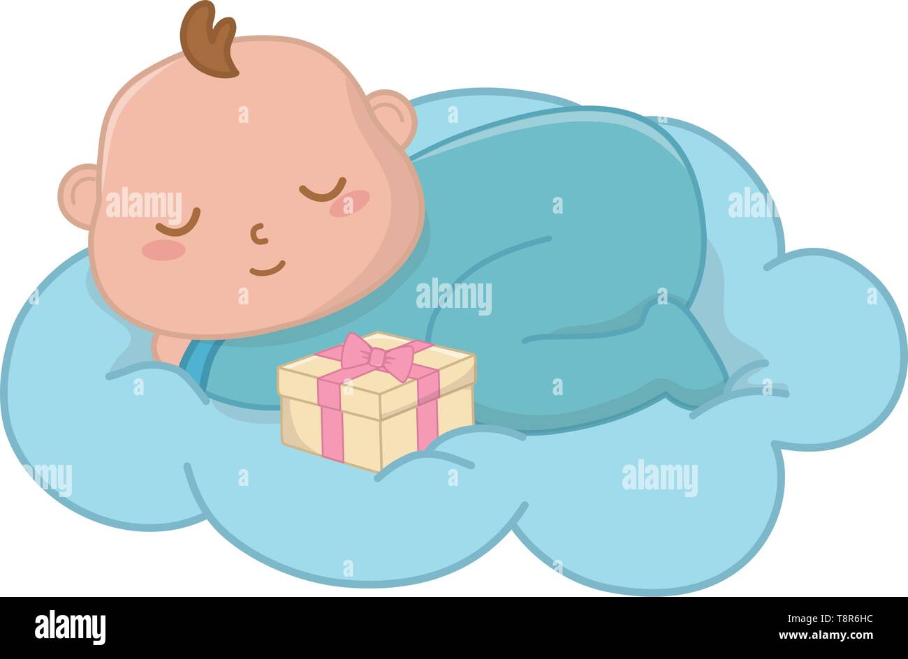 baby sleeping on a cloud with a gift box vector illustration graphic ...