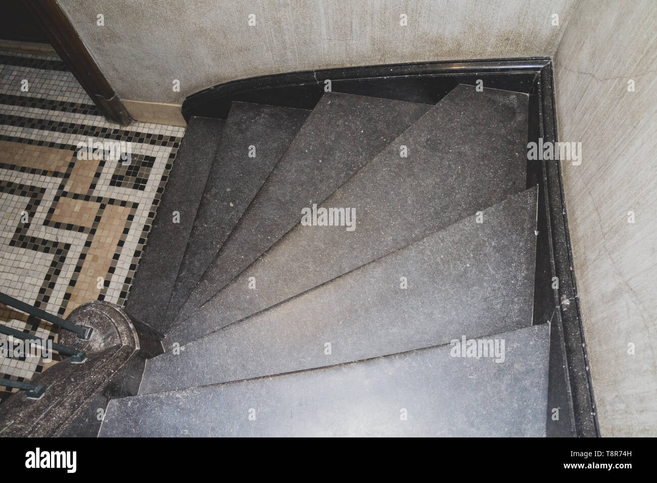 Old marble and iron stair seen from above Stock Photo