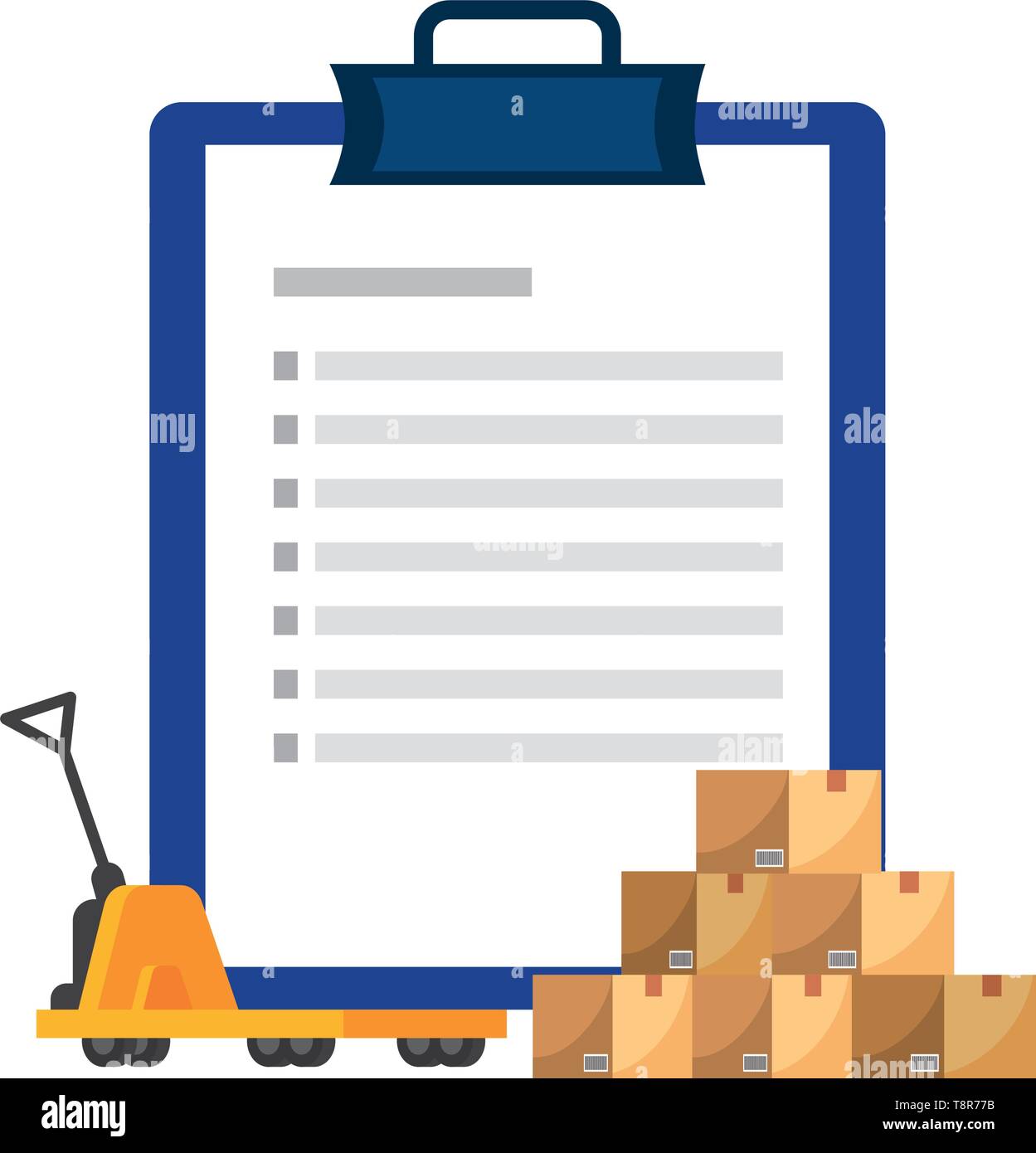 checklist over pushcart and boxes icon cartoon vector illustration ...