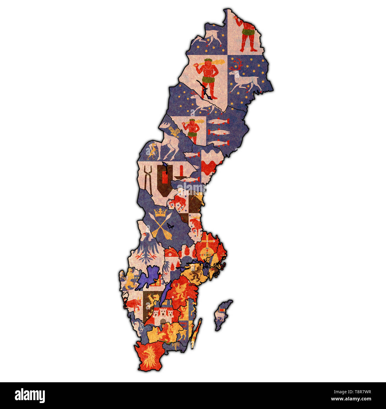 Counties Of Sweden Map Coat Of Arms Of Swedish Counties On Map Of Administrative Divisions Of  Sweden With Clipping Path Stock Photo - Alamy